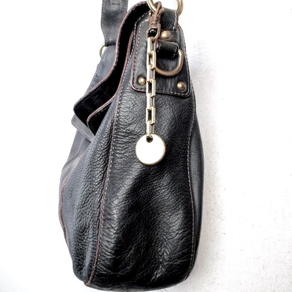 Etienne Aigner Black Leather Fold Top Shoulder Purse - Picture 3 of 8